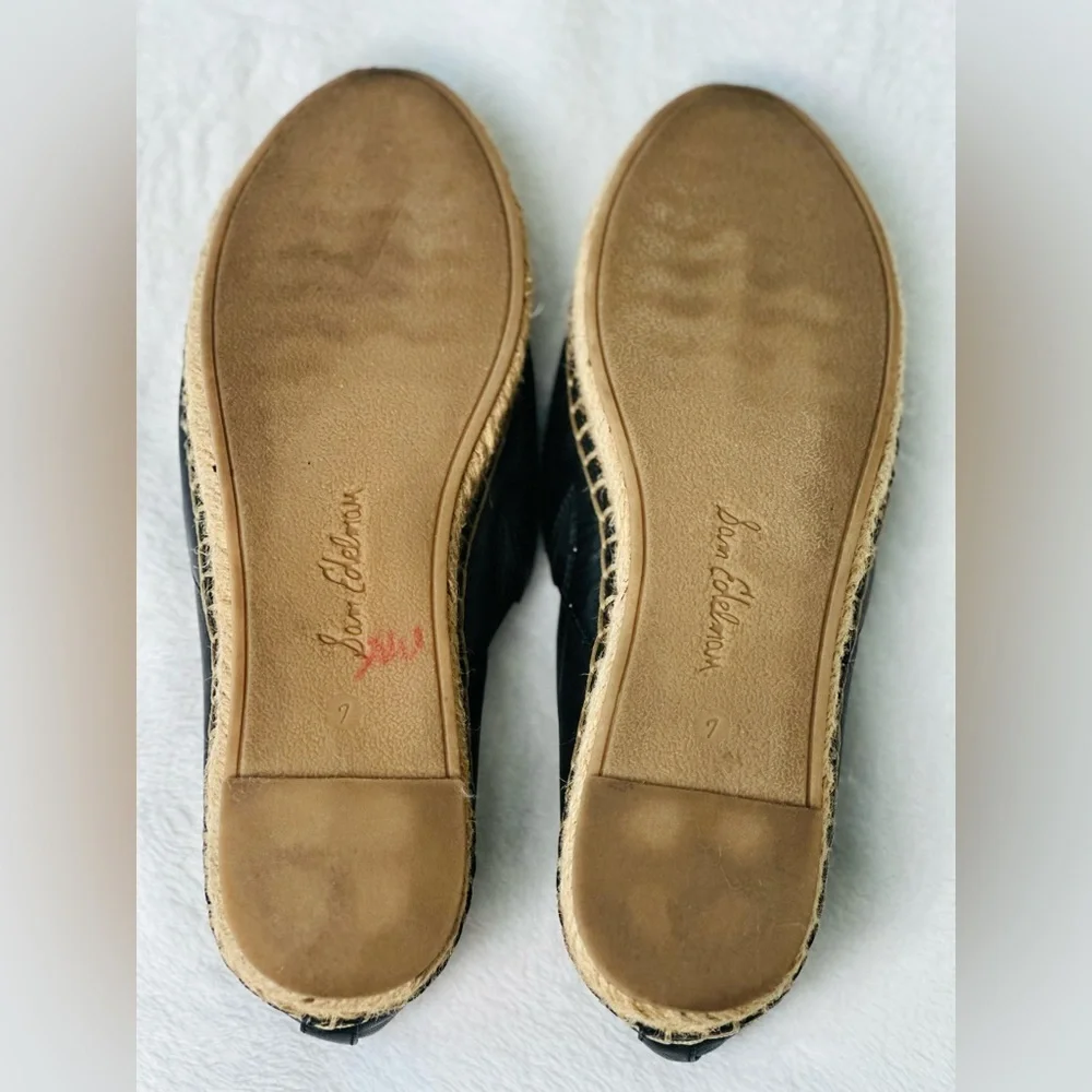 Sam Edelman Kesia Leather Espadrille Flats in Black Size 7